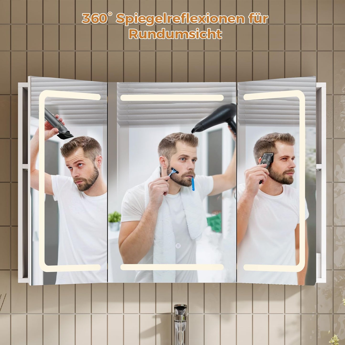 mojiasion Bathroom Mirror Cabinet 100 cm Wide with LED Lighting, Socket & 3 Colour Temperatures Dimmable Bathroom Cabinet with Touch Sensor 60 x 100 x 16 cm (H x W x D) Mirror + 3 Adjustable Shelves