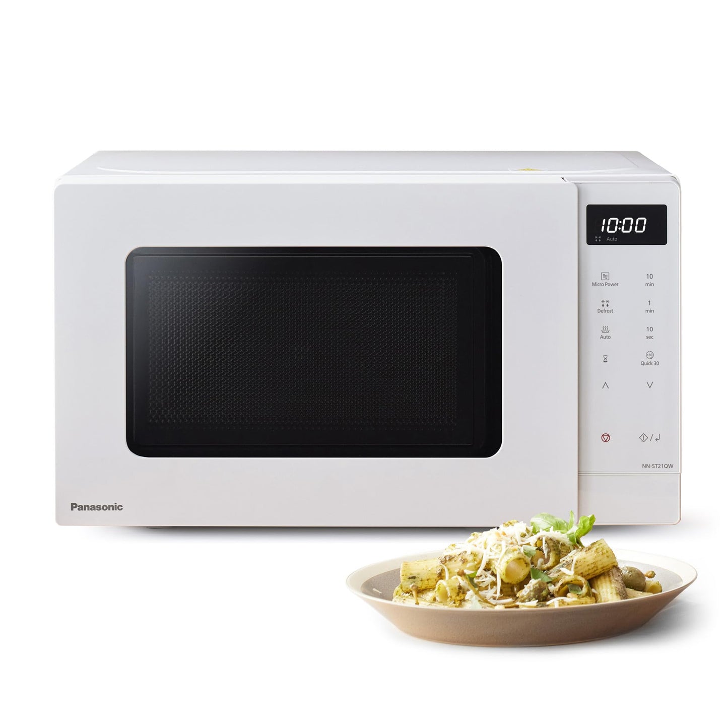 Panasonic NN-ST21QWEPG 20L Solo Microwave with Turntable, 800W, Automatic Defrost, 11 Automatic Programmes, LED Display, 5 Power Levels, Digital Timer, White