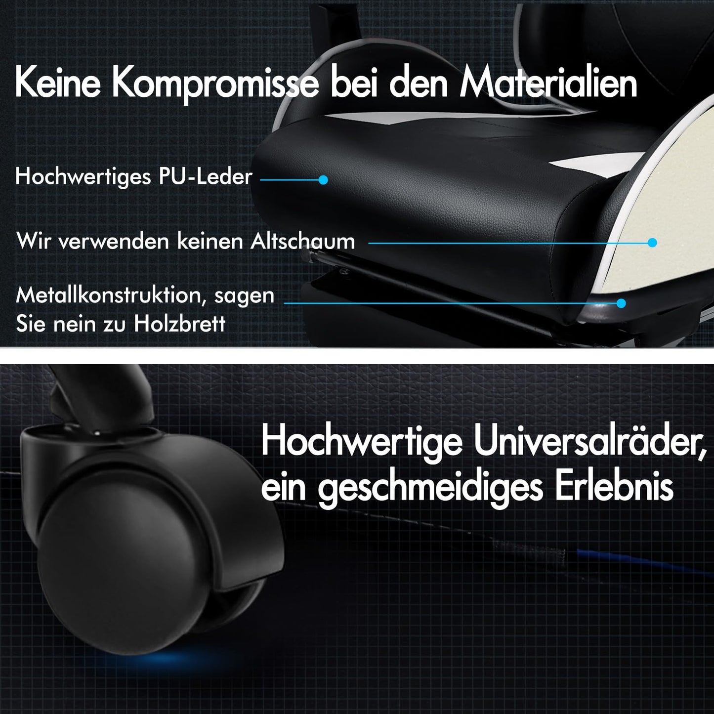 ALFORDSON Videospielstuhl, ergonomischer Bürostuhl, Massage-Rennstuhl, einziehbare Fußstütze, PU-Leder, höhenverstellbar und neigbar, 180 kg Tragkraft, Schwarz