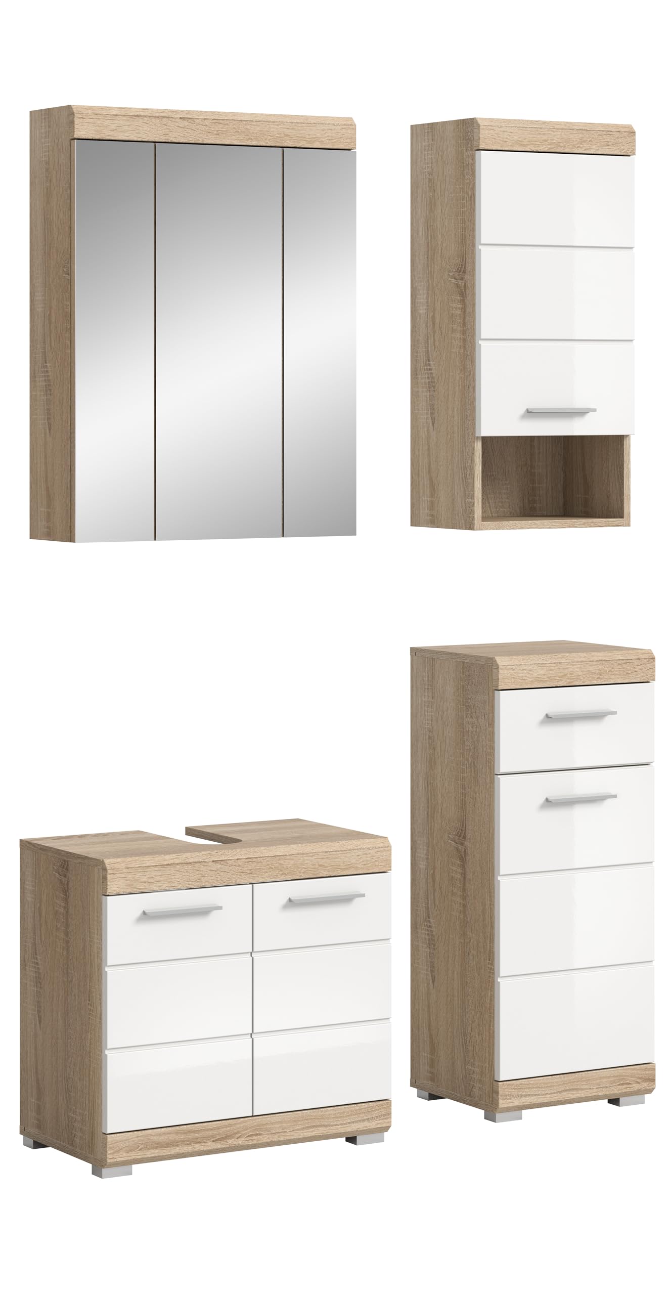 Badezimmer Scout X06B2723 Wall-Mounted Cupboard Wide Cabinet in Front White High Gloss Body Smoke Silver Nb. Approx. 74 x 79 x 24 cm