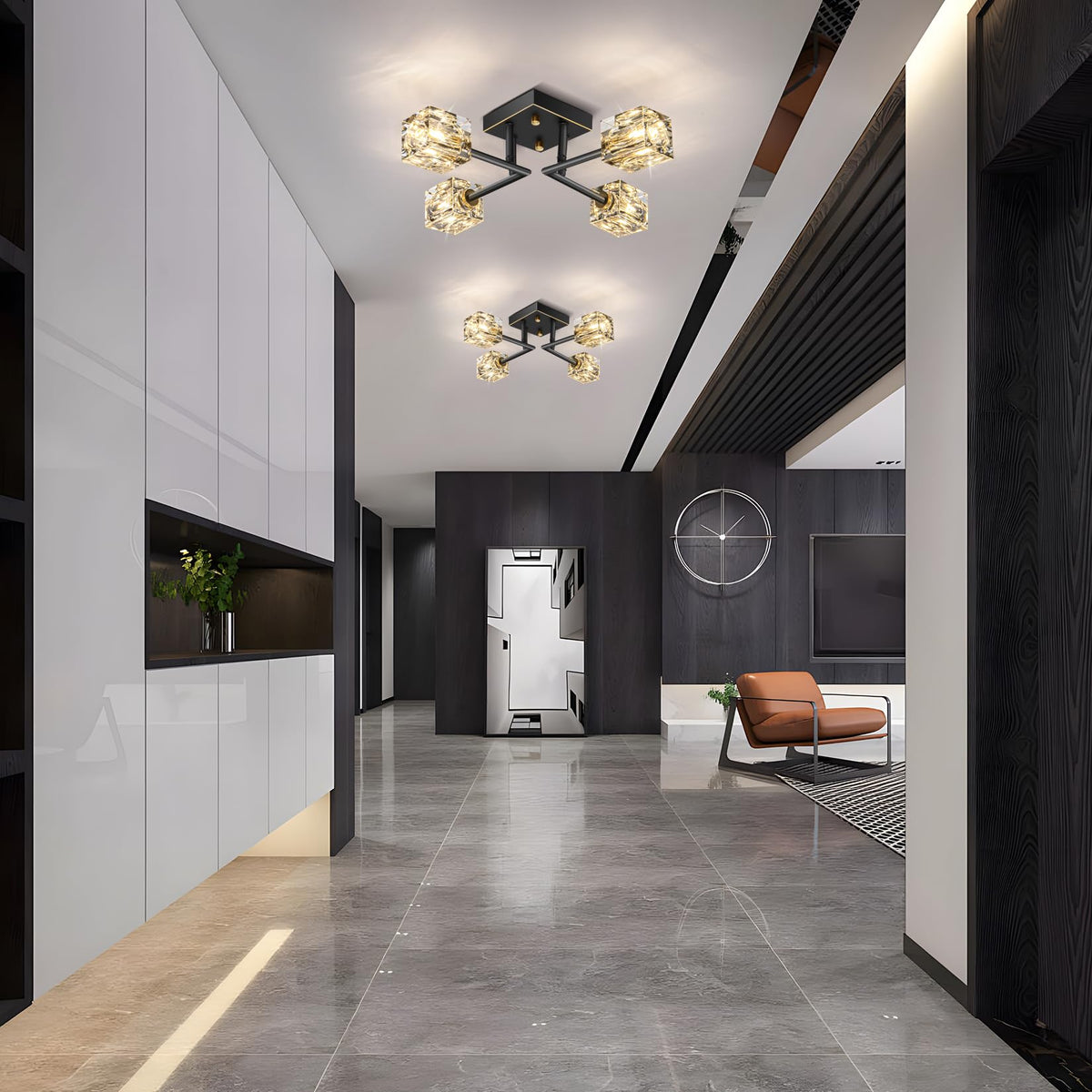 Modern Kistall Semi-Flush Ceiling Light Living Room, 8 Lights, Gold Crystal Chandelier, Semi-Flush Crystal Chandelier, Luxury Ceiling Light for Bedroom, Dining Room