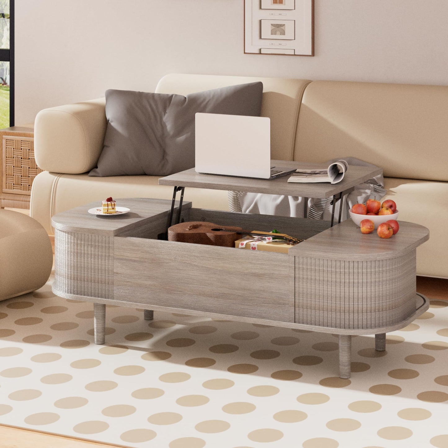 Coffee Table with Lifting Top - Modern Wooden Table with Unique Texture & Hidden Storage Space, Coffee Table for Living Room, Bedroom, Small Spaces, Home Office