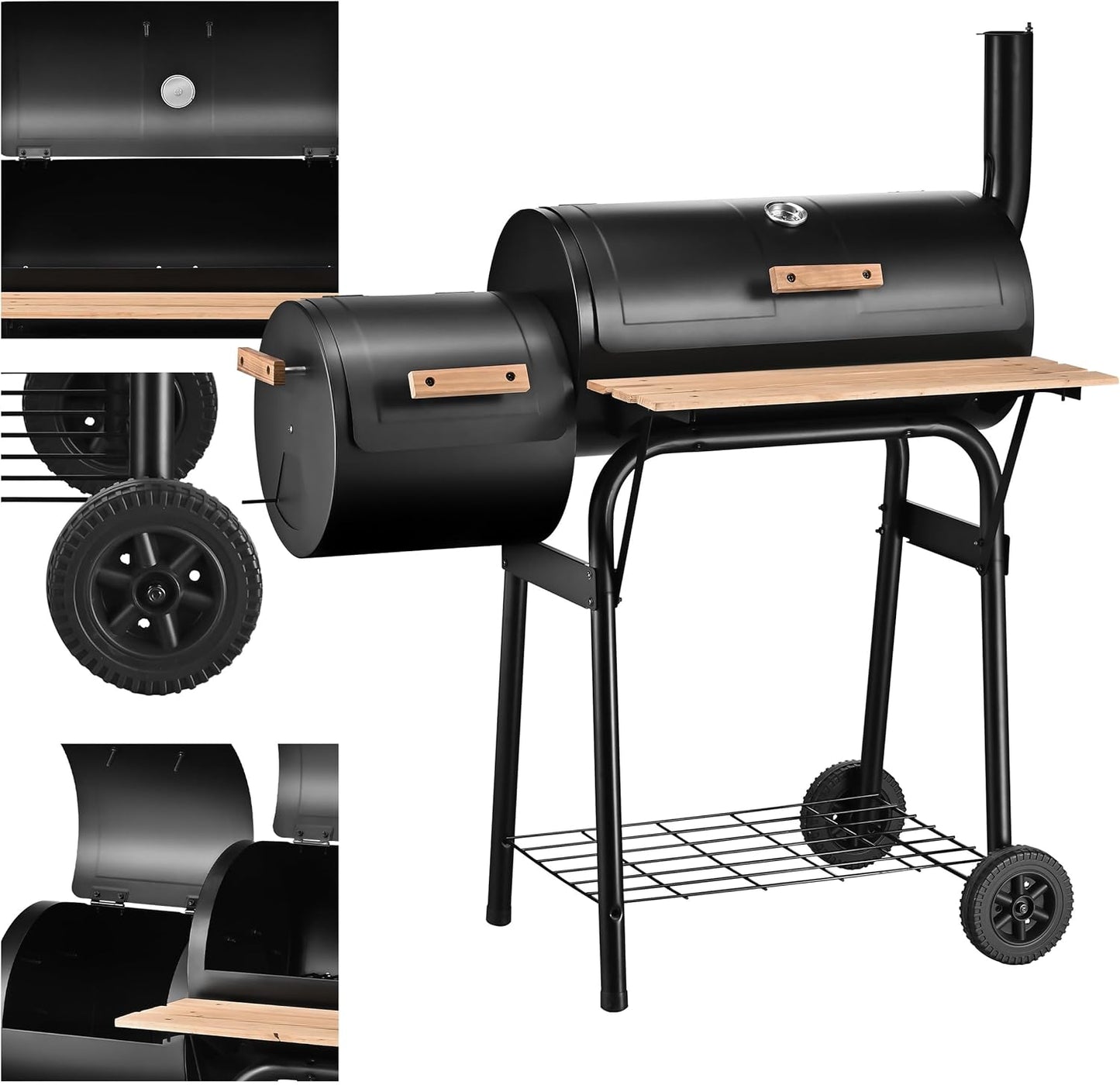 MARK ADLER Roast 7.0 | BBQ Barbecue Grill Smoker Grill Trolley Charcoal Grill Smoker Oven Garden Grill Fireplace Multifunction Large Grate Transport Wheels Temperature Display Sheet Steel | Black