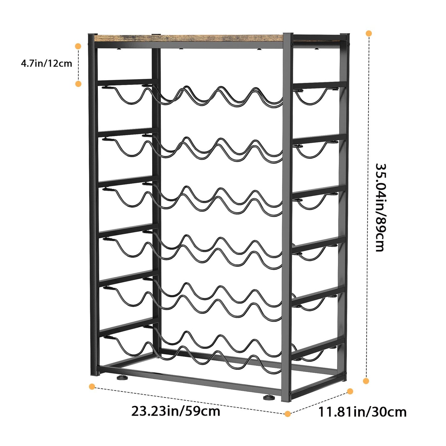 Urban Deco Wine Rack for 30 Bottles, Bottle Rack Standing with Wooden Table Top, Wine Rack Metal Black for Kitchen, Bar, Basement, Dining Room, 59 x 30 x 89 cm