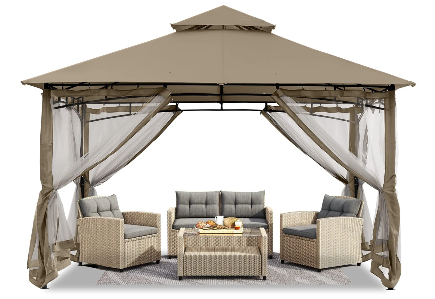 ABCCANOPY Pavillon 2.5x2.5m Wasserdicht Stabil Winterfest Gartenpavillon，Doppeldachweichdach Hinterhof-Partyzelt mit Netz für Schatten und Regen,Grau