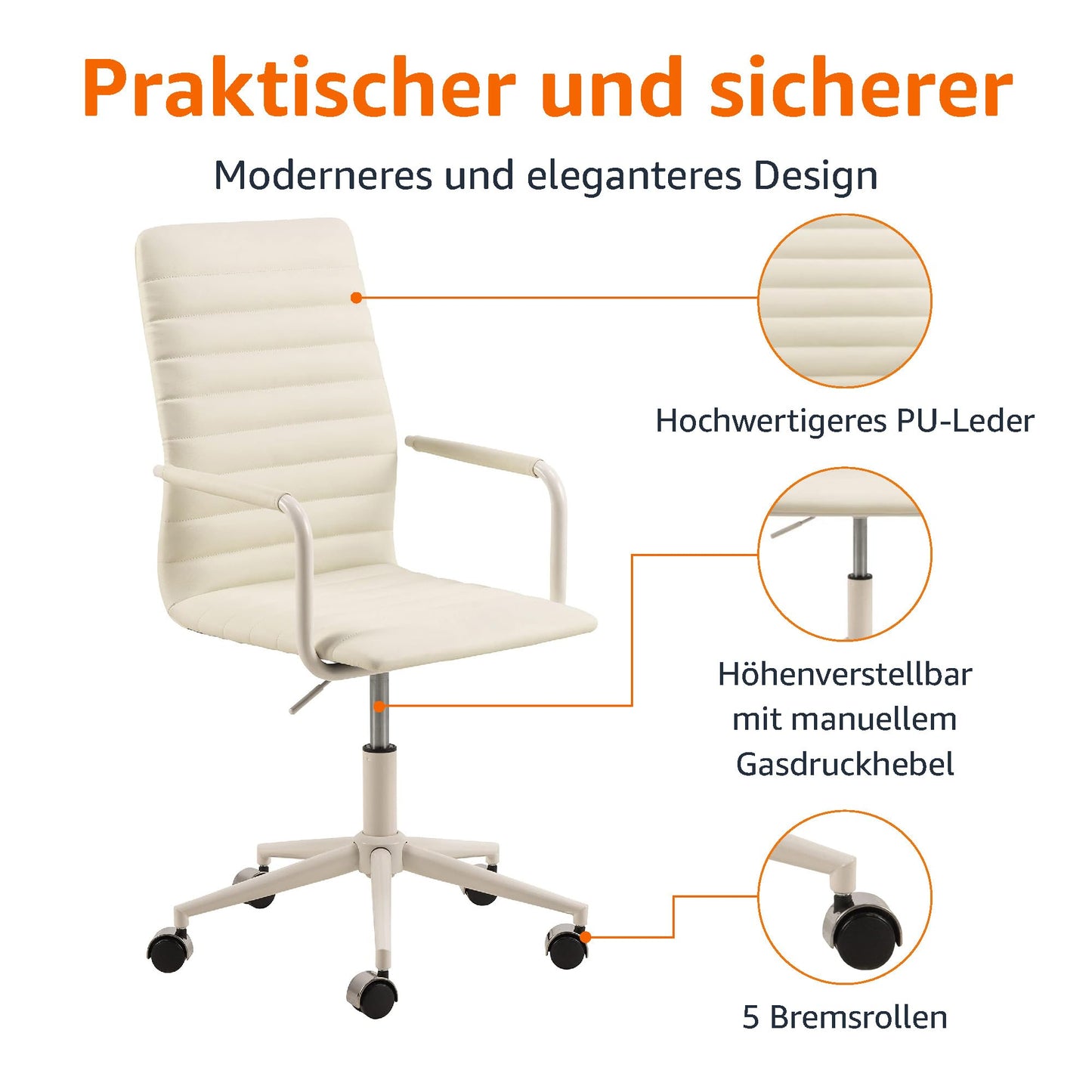 Amazon Basics White PU Leather Office Chair 58 x 58 x 103 cm