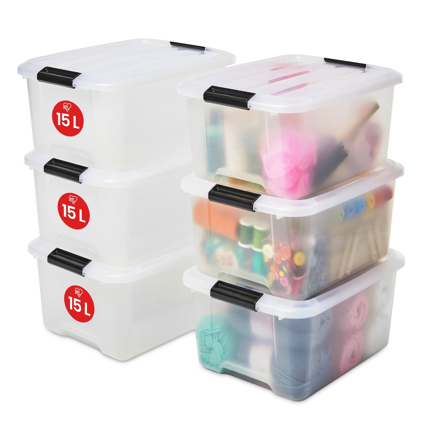 Iris Ohyama Storage Boxes with Lids, 55L, Set of 4, Transparent, Secure Closure, Stackable, Handles, Bedroom, Closet, Office, Organisation, BPA-Free Plastic, Organiser Boxes, BSB-55