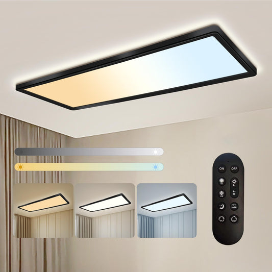 ONDTA LED Deckenleuchte dimmbar 22W, 58x20cm 2700K-6500K 2800LM, Deckenlampe mit Fernbedienung, IP44 Badezimmer lampe LED Panel für Küche Wohnzimmer Schlafzimmer Badezimmer Büro, Rechteckig
