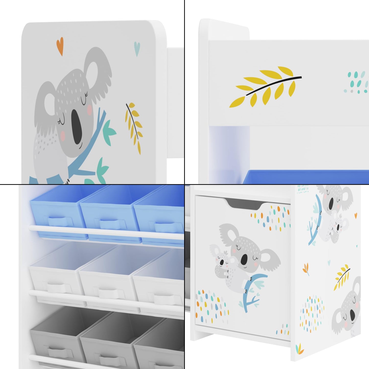 [en.casa] Kinderregal Søndreland Bücherregal für Kinder mit 9 Aufbewahrungsboxen Spielzeugregal mit Schrank 80 x 90 x 30 cm Spielzeug Aufbewahrung Ozean Motiv