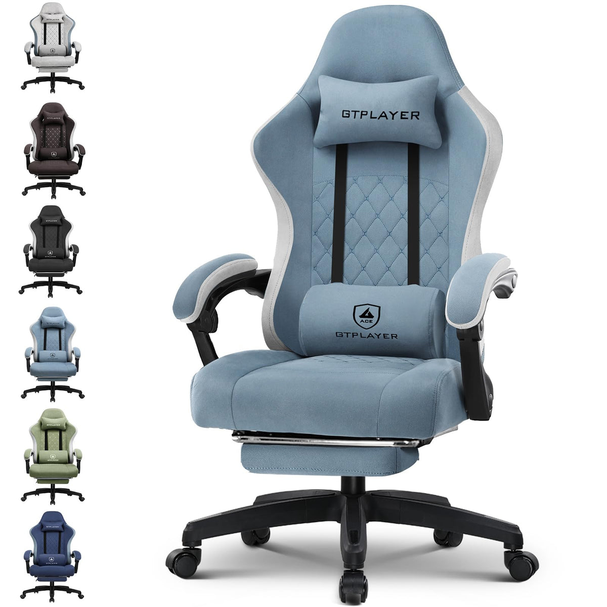 GTPLAYER Gaming Chair, Ergonomic Gaming Chair, Desk Chair with Fabric Surface, Spring Seat Cushion, Connecting Armrests and Footrest, Light Black