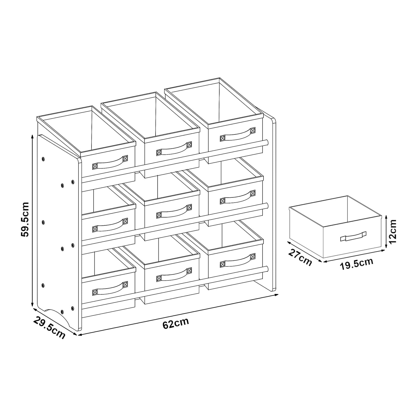 [en.casa] Boiro Children's Shelf, 60 x 62 x 30 cm, Standing with 9 Folding Boxes, Toy Storage Shelf, Ocean Motif