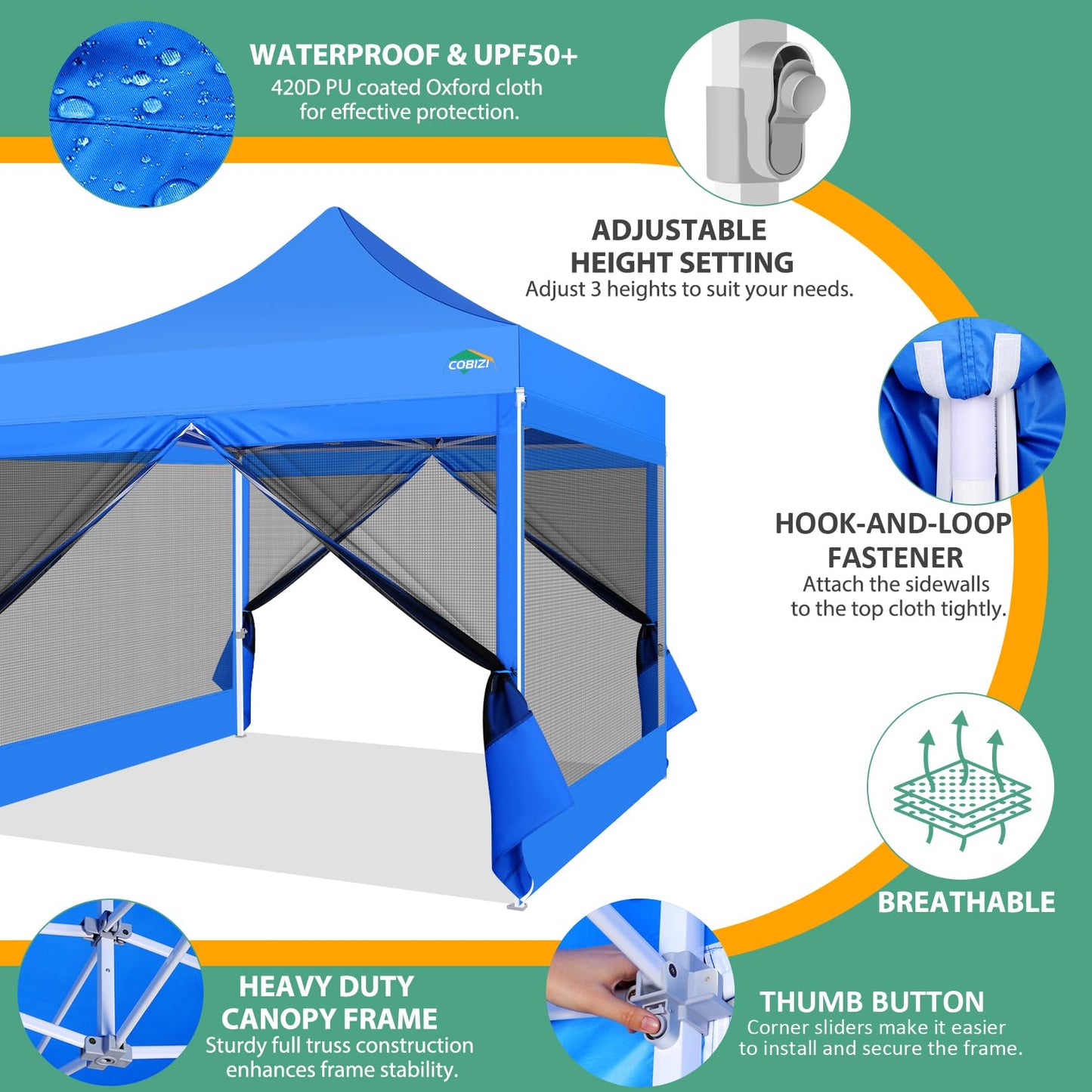 COBIZI Pavillon 3x3 Faltpavillon 3x3 Wasserdicht Stabil, Partyzelt Gartenpavillon UV-Schutz mit 4 Seitenwänden aus Mesh, Schwarz