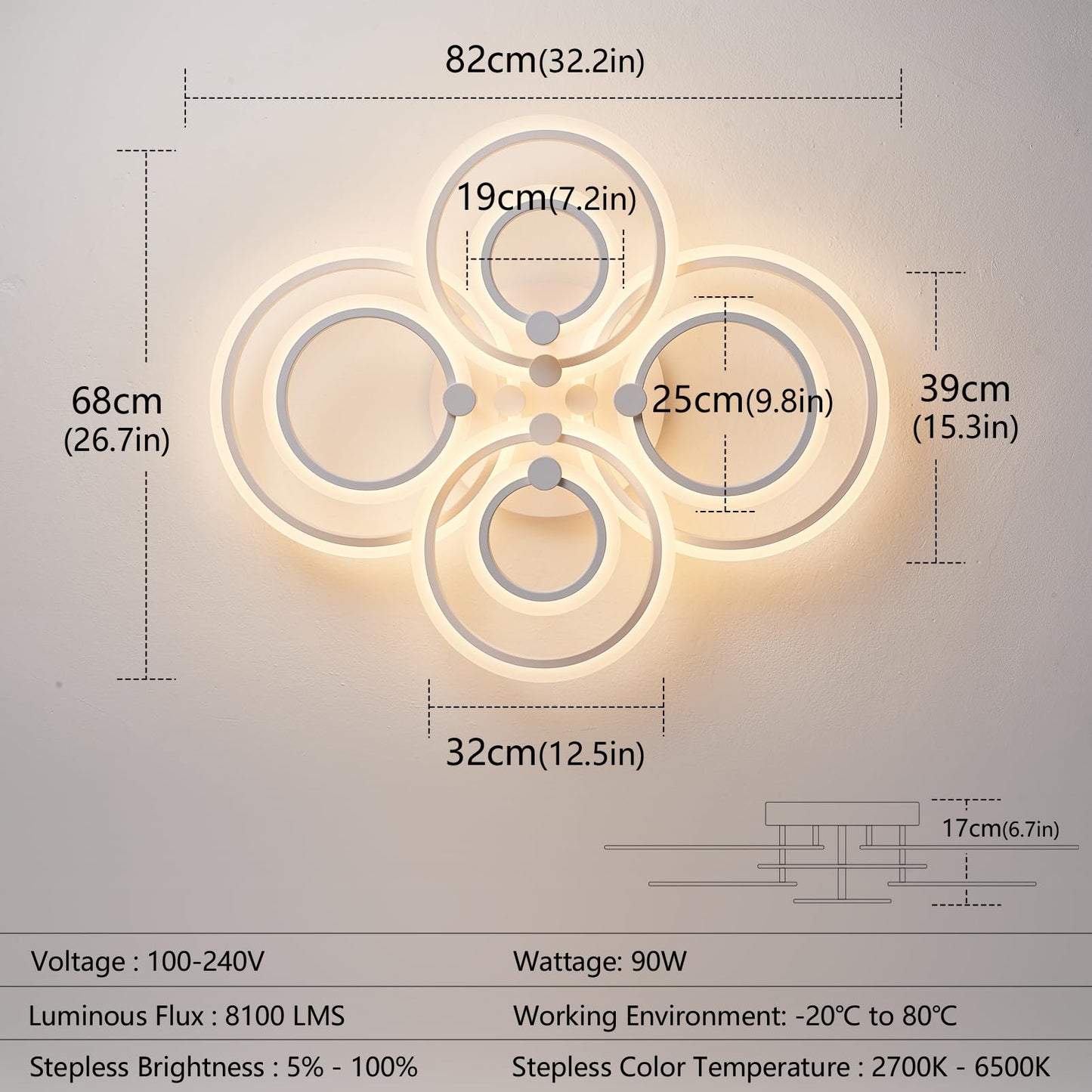 SUCIKORIO LED Deckenleuchte Dimmbar mit Fernbedienung, Modern LED Deckenlampe Rund Wohnzimmer 54W Wohnzimmerlampe 2700K-6500K Schlafzimmerlampe Decke mit APP für Schlafzimmer, Küche, Badezimmer, Flur