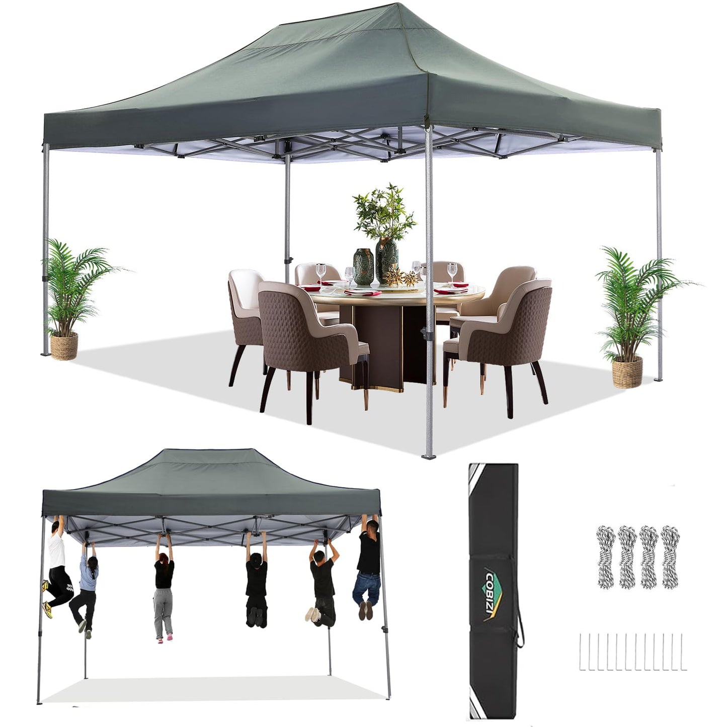 COBIZI Pavillon Faltpavillon 3x3 wasserdicht stabil Winterfest,Outdoor faltbar partyzelt，gartenpavillon mit 4 Seitenteilen und 4 Sandsack und Laufradtasche, Schwarz