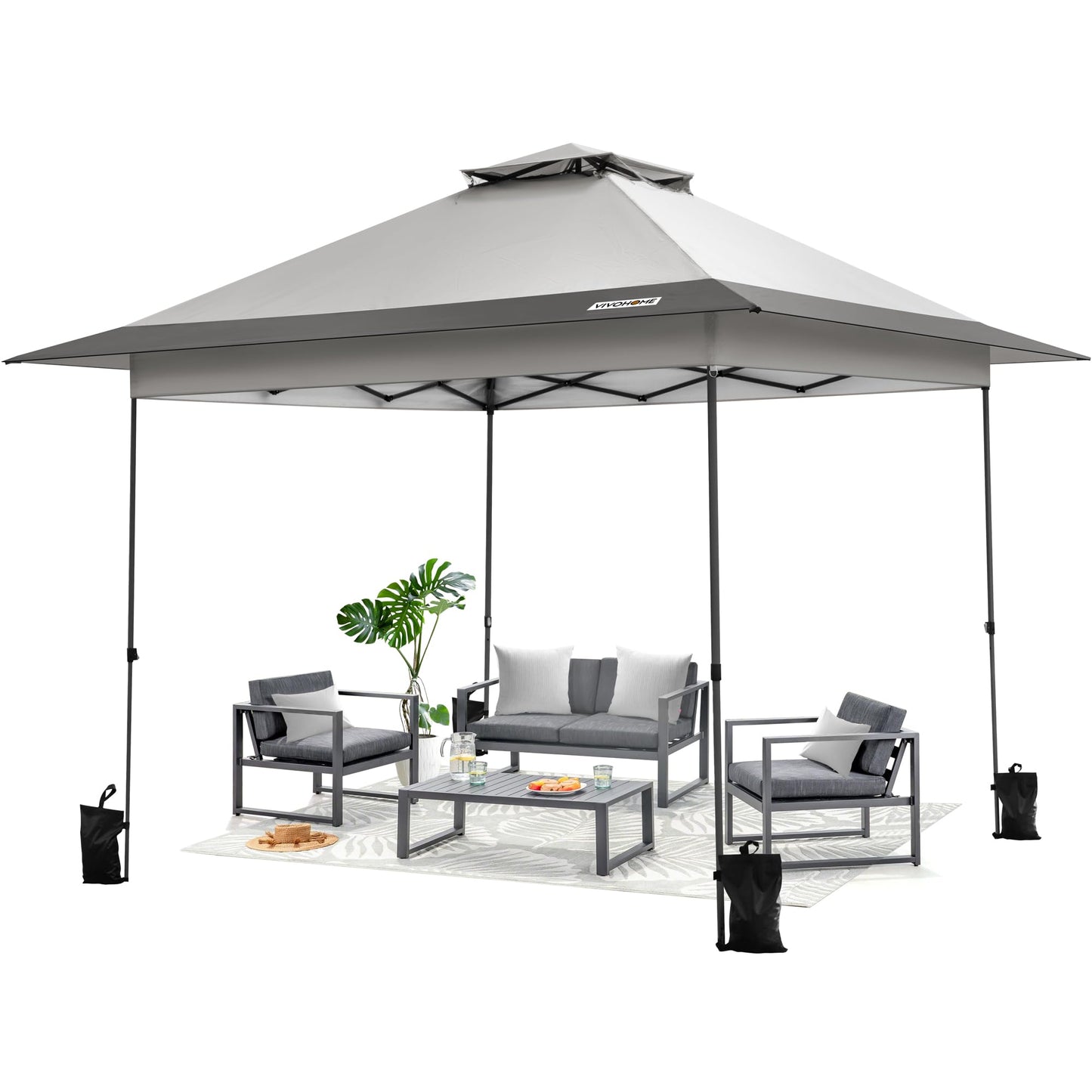 VIVOHOME 3 x 3 m Garden Gazebo with Double Roof, Height-Adjustable Pop Up Gazebo with Central Locking UV Protection 50+, Includes Carry Bag and 4 Sandbags for Garden, Outdoor, Camping