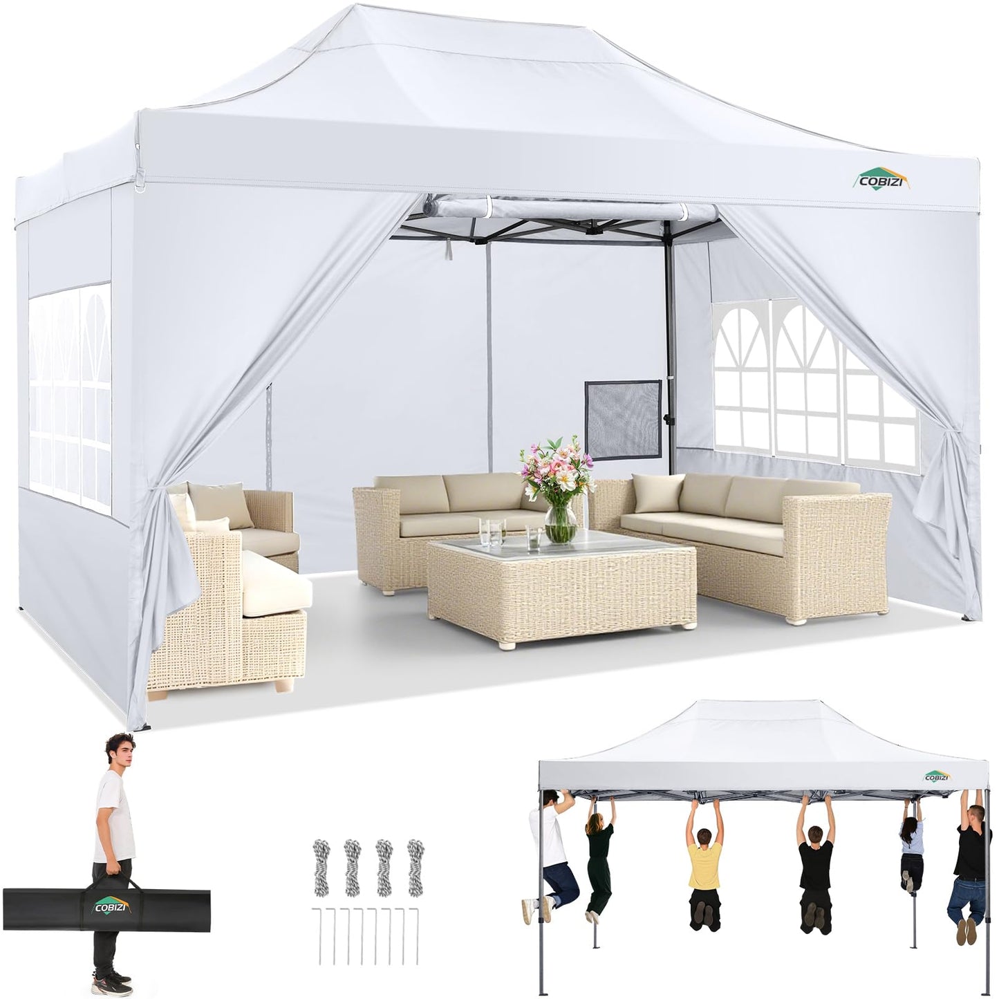 Tooluck Folding Gazebo, 3 x 4.5 m, Waterproof, Stable, Outdoor, Garden Party Tent, UV Protection 50+, with 4 Side Panels, Grey