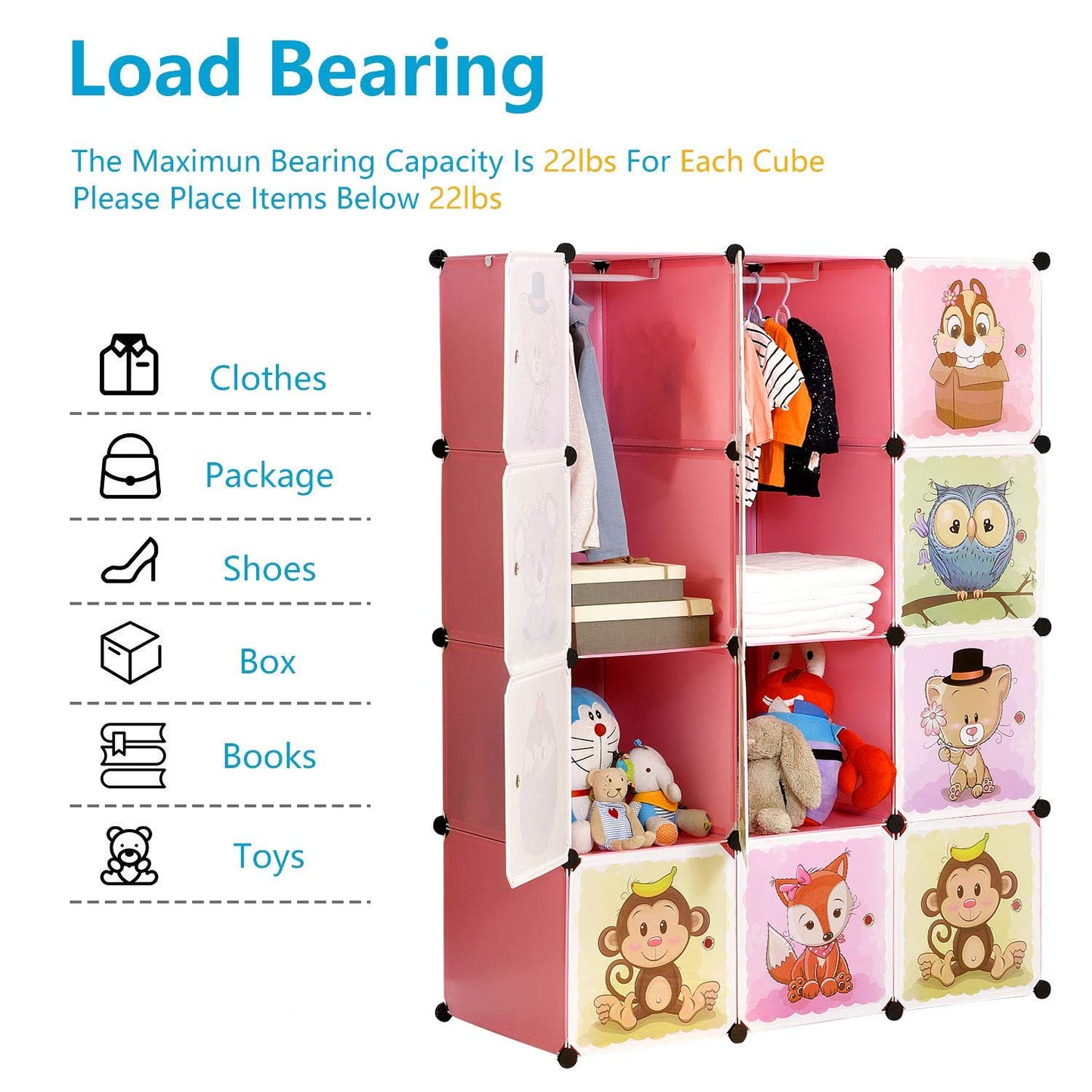 Brian & Dany Expandable Children's Wardrobe, Shelving Unit with Doors