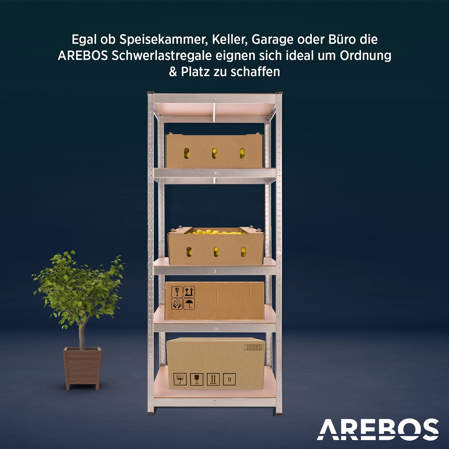 Arebos Heavy Duty Shelving Set of 2 | 180 x 75 x 45 cm | 875 kg Load Capacity | 5 MDF Panels | Easy to Assemble with Plug-In System Shelving Unit Storage Shelving Cellar Shelving Workshop Shelving