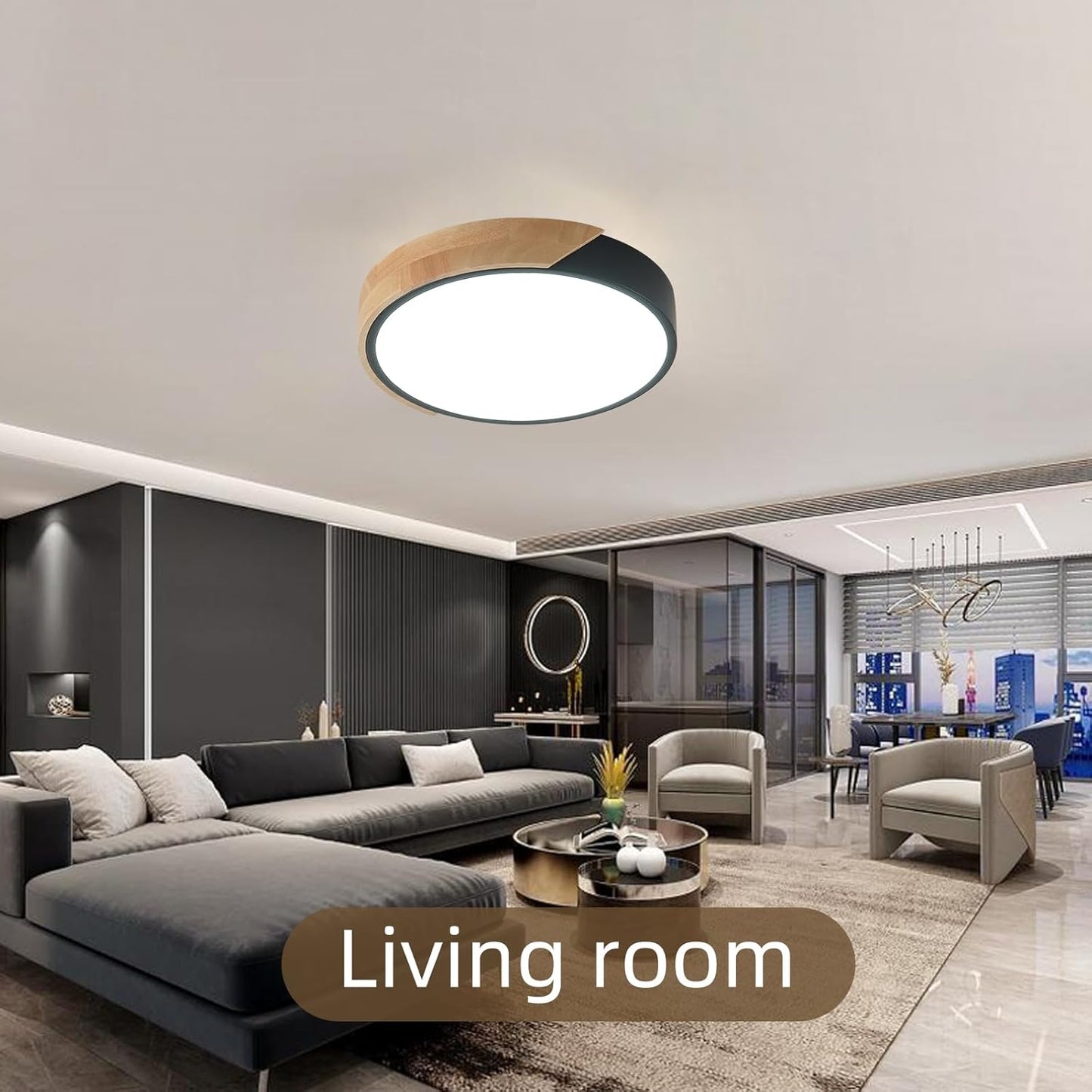 LED Wooden Ceiling Lights, Thin Flat Modern Flush-Mounted Light, Ceiling Lighting Lamps for Dining Room, Hallway, Living Room, Kitchen, Bedroom, 30 cm x 30 cm, 24 W, Warm White, 3000 K
