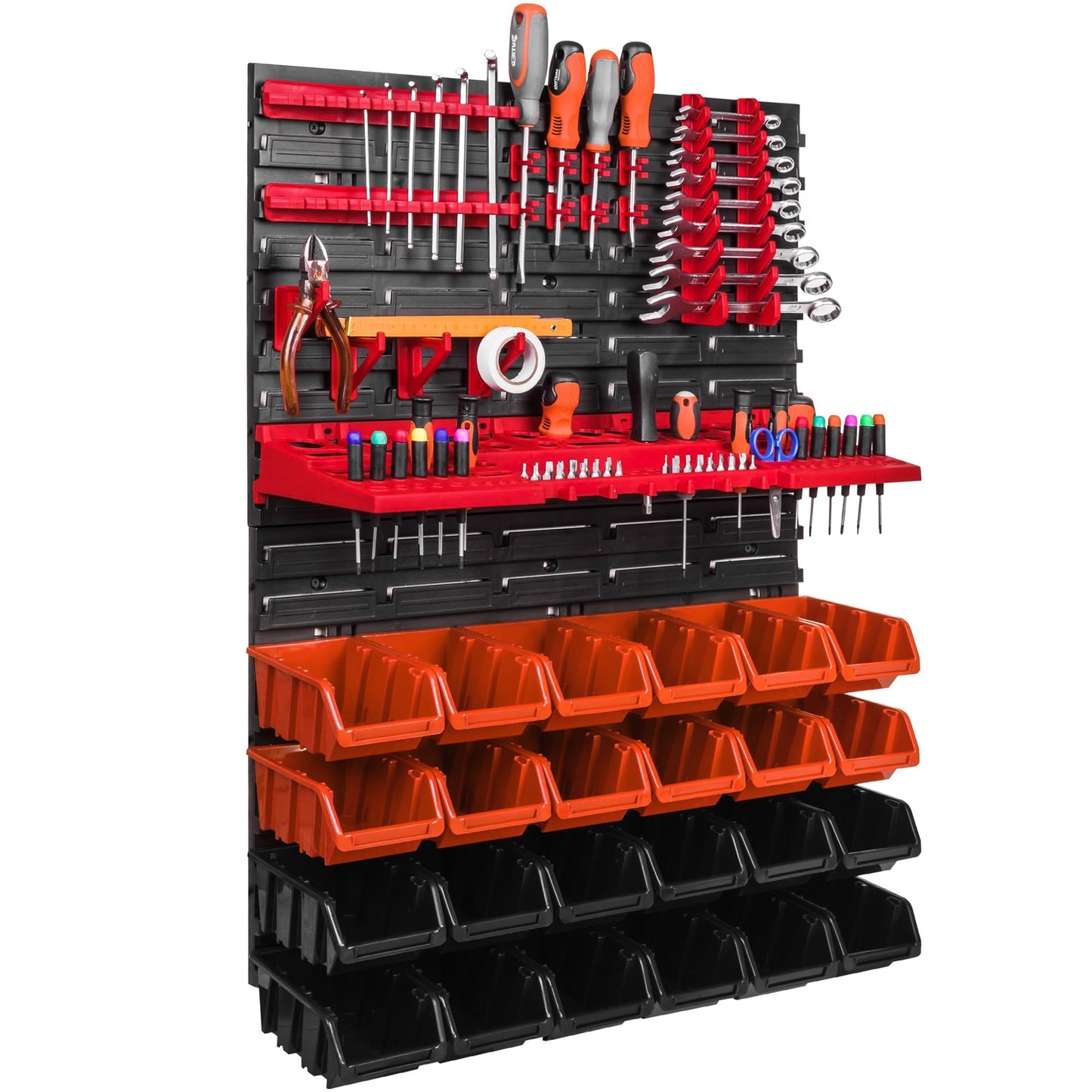 Storage System Wall Shelf 576 x 780 mm, Tool Holders, 28 pcs. Stacking Boxes Storage Boxes Extra Strong Wall Shelves Expandable Workshop Shelving Workshop Shelf