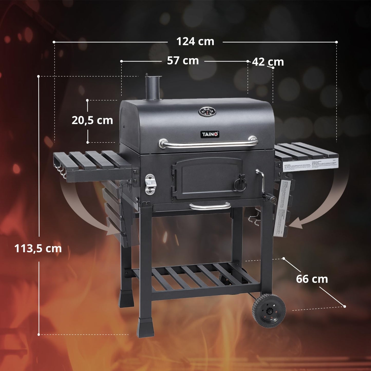 TAINO Hero Smoker Small BBQ Grill Trolley Charcoal Grill Fireplace Stand Grill Smoker Oven Grill Grate