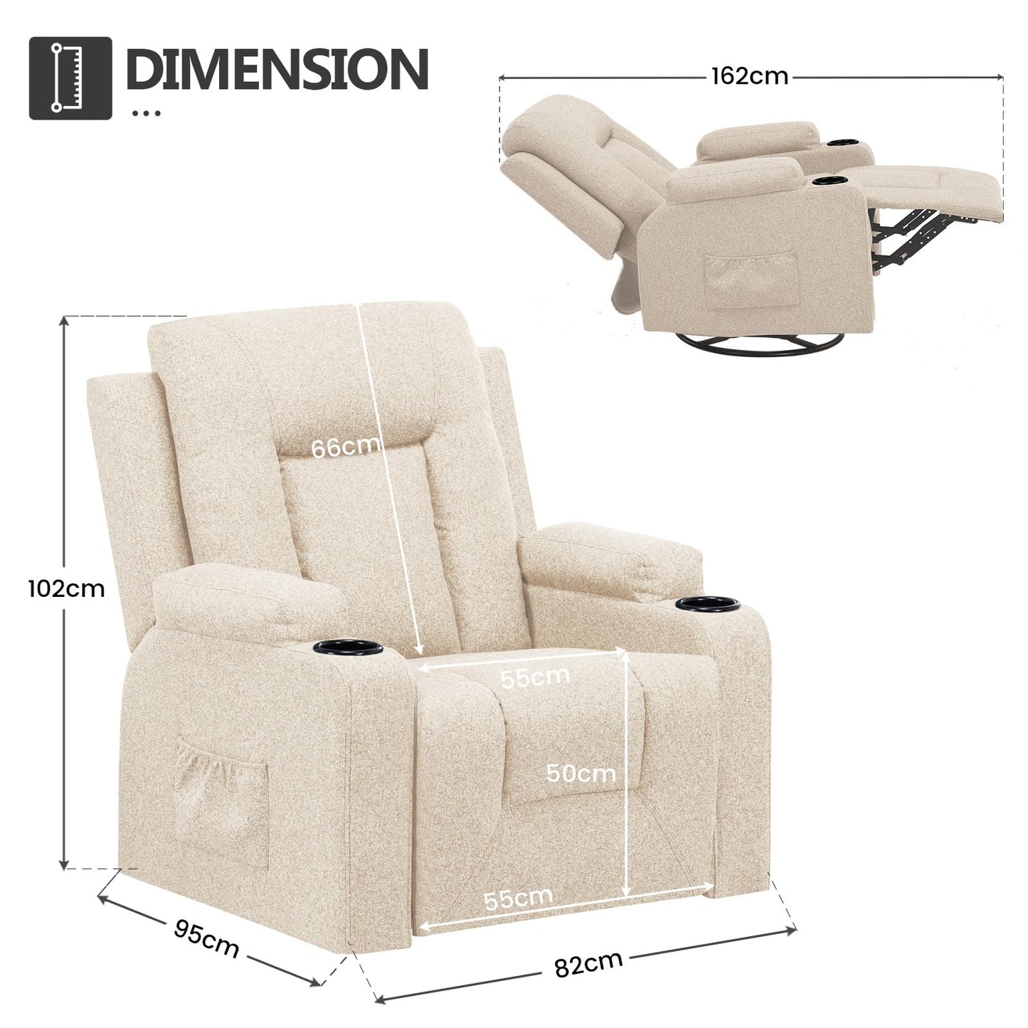 COMHOMA Relaxsessel-Set, Sofa, Sofa-Set aus Kunstleder, Fernsehsessel Ruhesessel Liegesessel mit Liege-Funktion Polstersessel Schlafsessel für Wohnzimmer Schlafzimmer Heimkino,Schwarz, 3+2+1