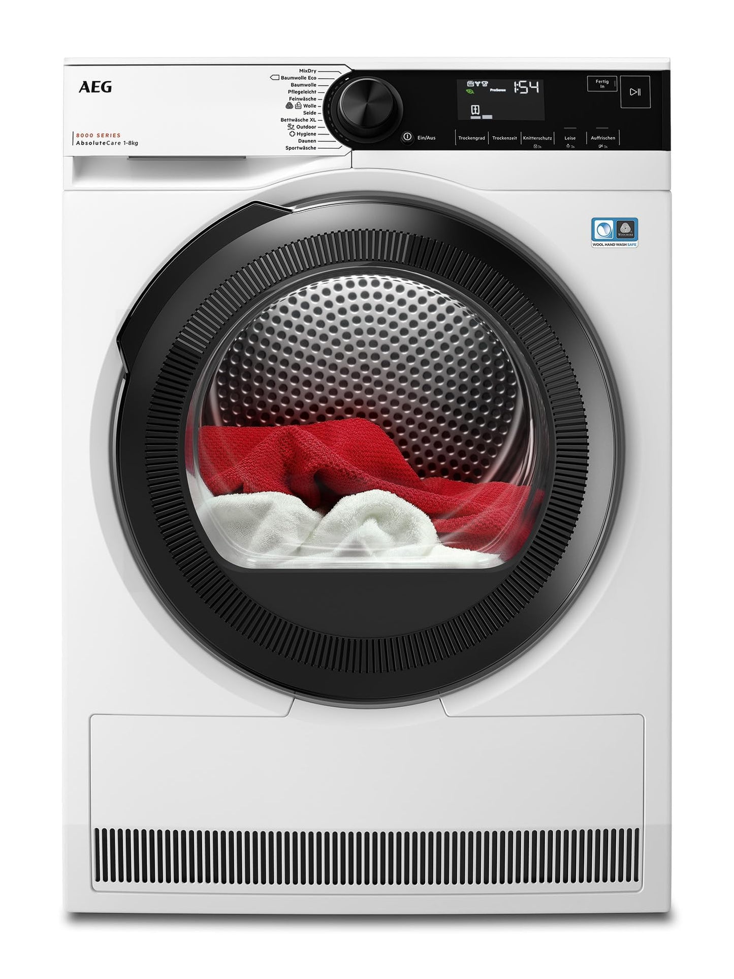 AEG Heat Pump Dryer 8 kg, Test Winner of Stiftung Warentest, Series 8000 AbsoluteCare - Wool and Silk Drying, C, Energy Saving, Drum Lighting, Wrinkle Protection, Gentle Drum, TR8AMZ68