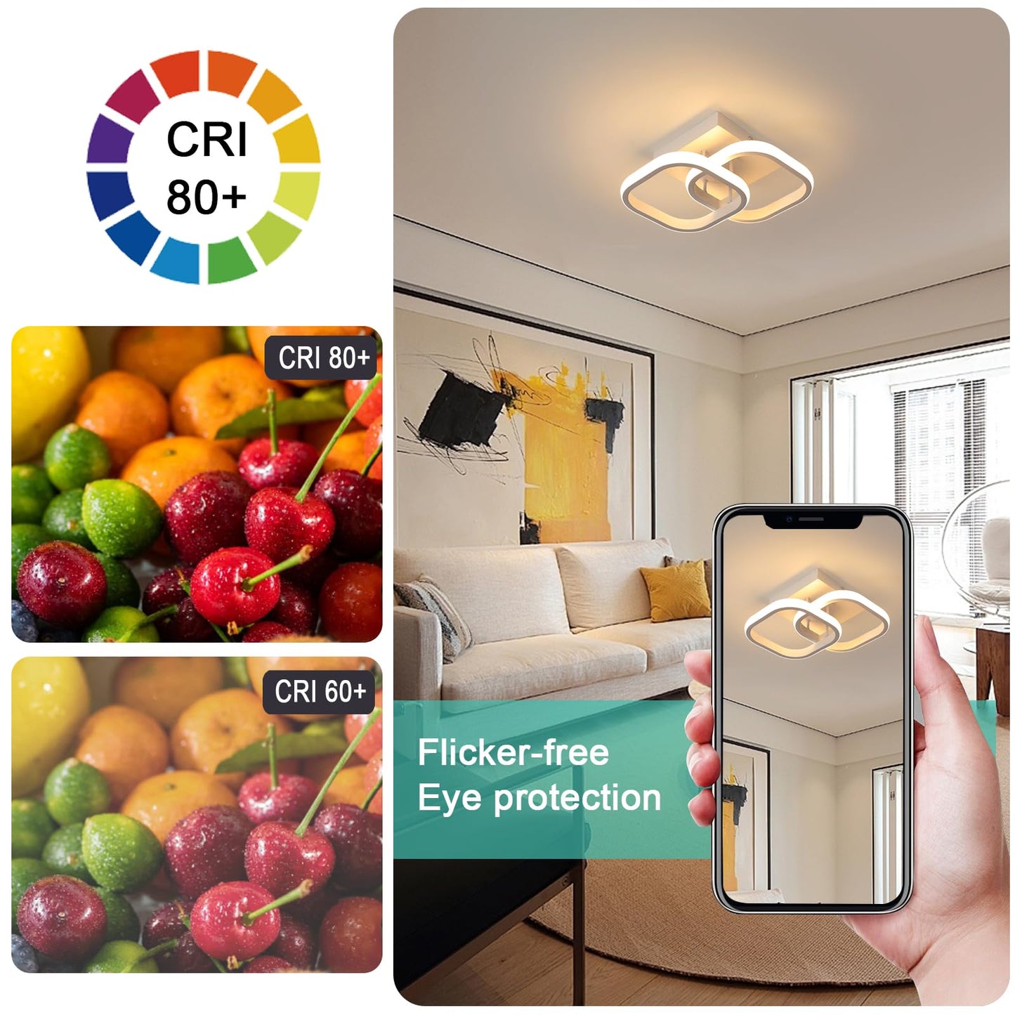 SENQIU 2 Stücke LED Deckenleuchte, 22W Modern Quadratisch LED Deckenlampe, Deckenleuchten Weiße aus Aluminium für Wohnzimmer Schlafzimmer Küche, Warmweiß 3000K