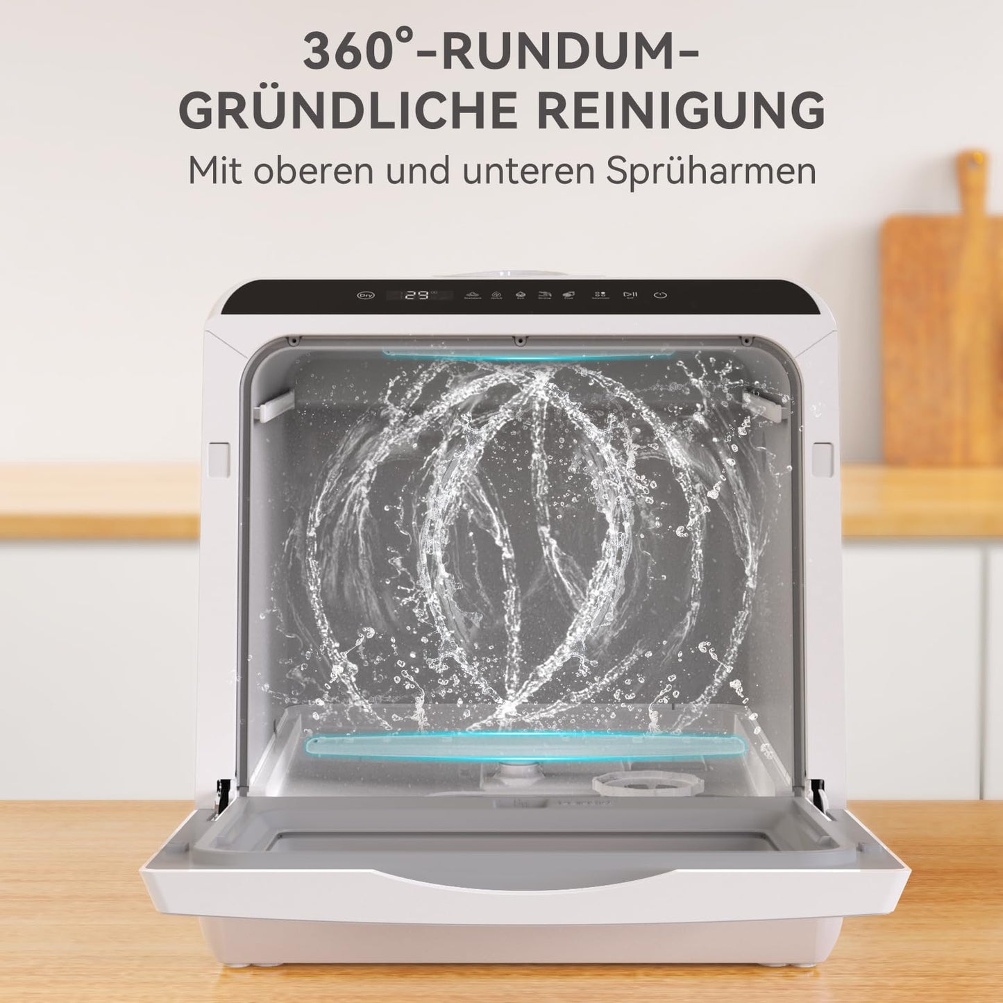 Hermitlux Tischgeschirrspüler, mini spülmaschine mit 7+3 Programme, 5 Maßgedecken, 5L Wassertank, Startverzögerung und Kindersicherung