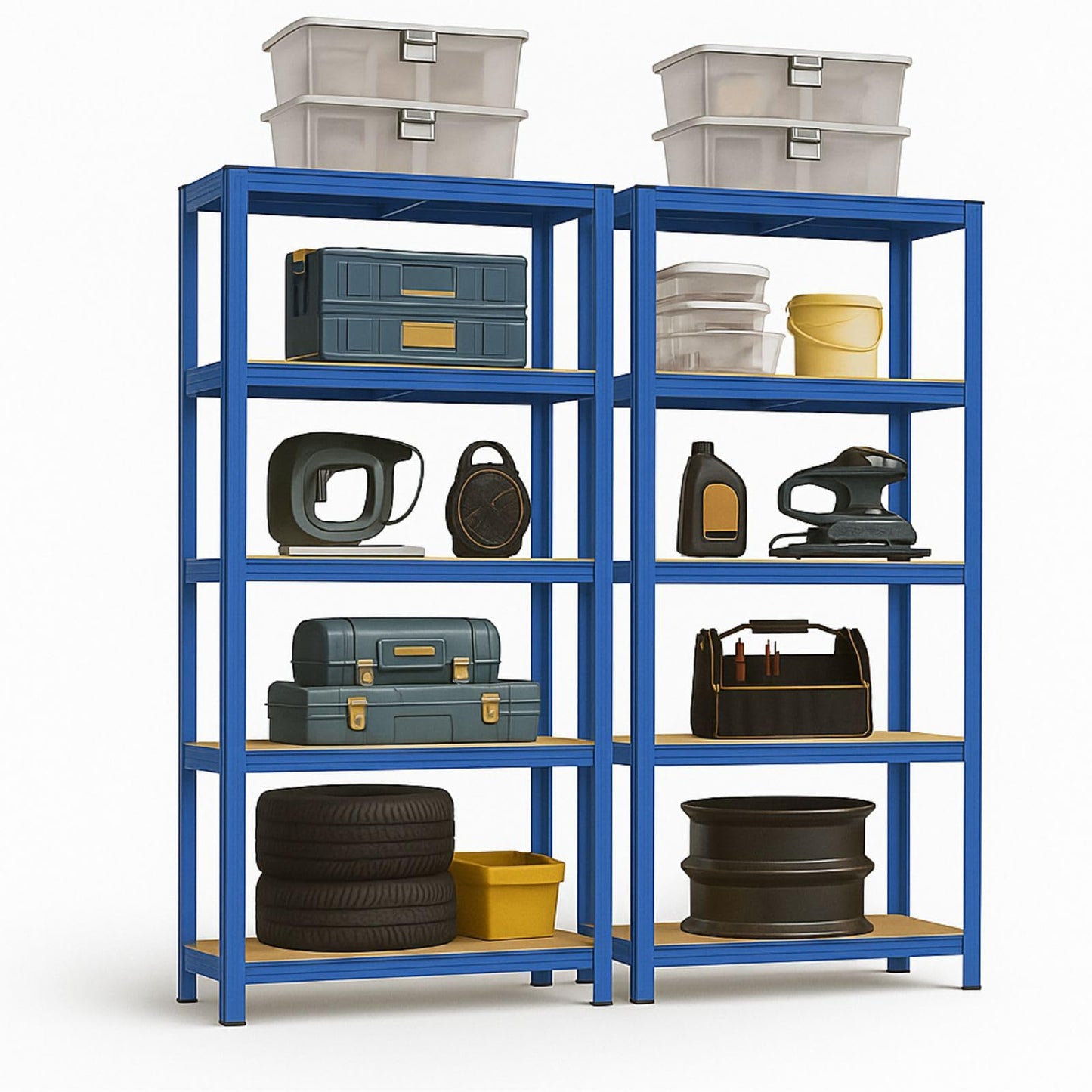 OfficeMarshal Double Pack Heavy Duty Shelves Black, 180 x 90 x 40 cm, Boltless Shelf, Storage Shelf, Standing Shelf, Plug-In System, Can be Assembled without Tools (Lakota)