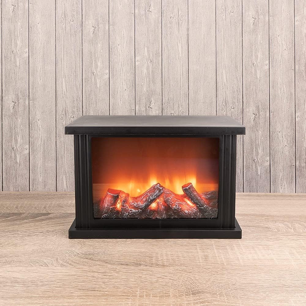 Ideen mit Herz LED Fireplace, Decorative Fireplace, Electric, Battery Operated, Without Heating, Realistic Fire/Flame Effect, 30 x 11.5 x 20 cm, with Timer Function (6 Hours On / 18 Hours Off)