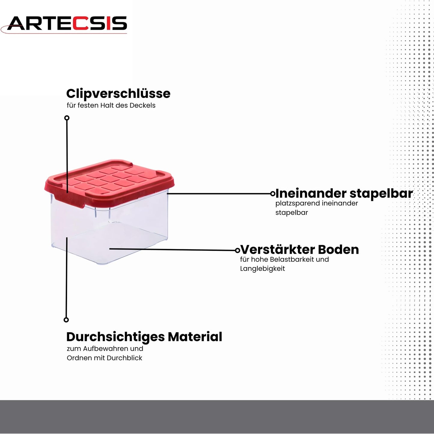 ARTECSIS 2 x Plastic Storage Boxes M, 15 L - 40 x 29 x 21 cm, Storage Box with Lid, Euro Box, Stackable