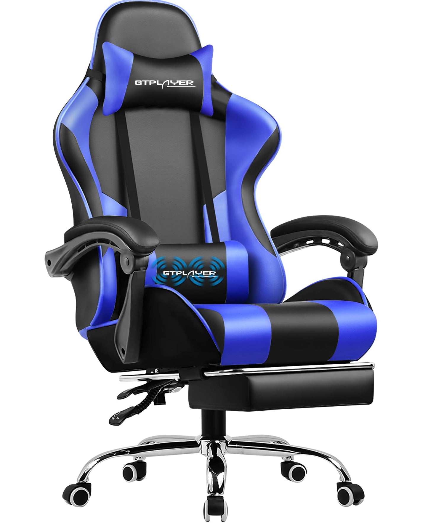 GTPLAYER Gaming Stuhl Bürostuhl Massage Gaming Sessel Ergonomischer Gamer Stuhl mit Fußstütze, Kopfstütze Massage-Lendenkissen, Gepolstert Gaming Chair, Drehsessel, weiß