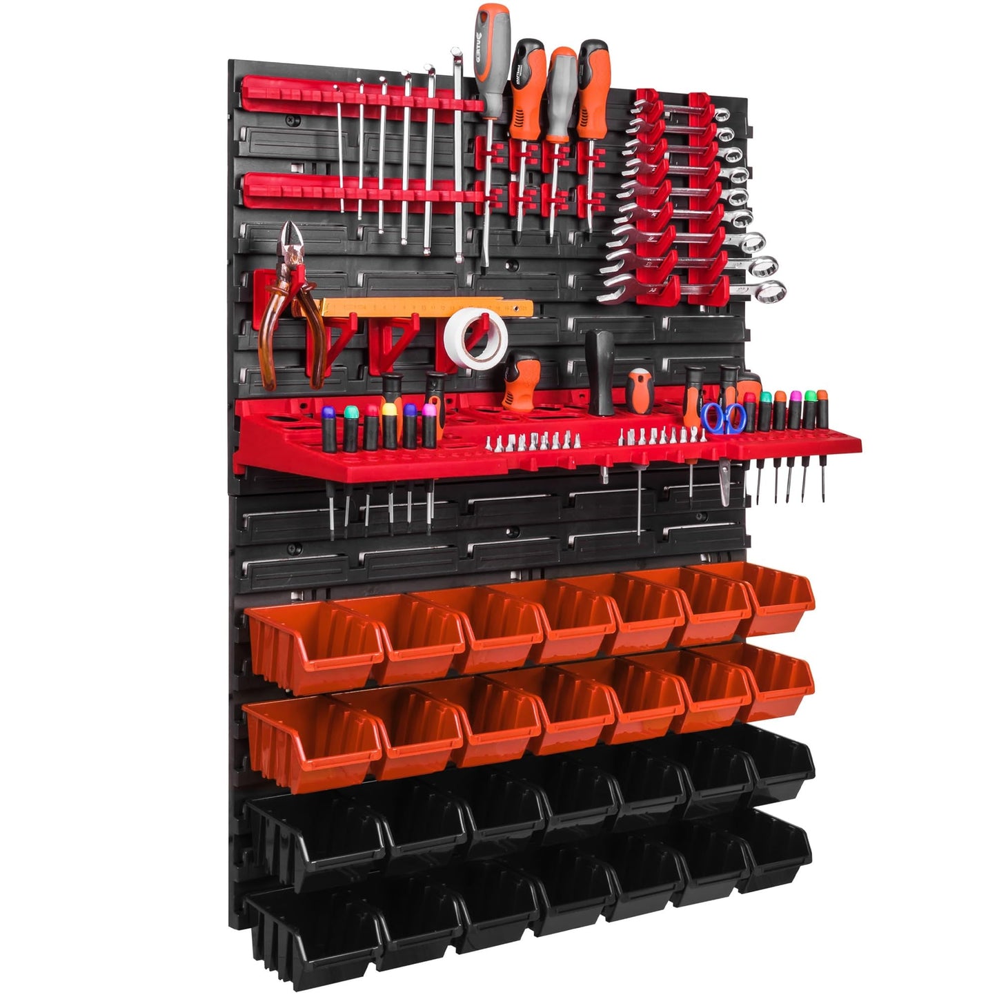 Storage System Wall Shelf 576 x 780 mm, Tool Holders, 28 pcs. Stacking Boxes Storage Boxes Extra Strong Wall Shelves Expandable Workshop Shelving Workshop Shelf