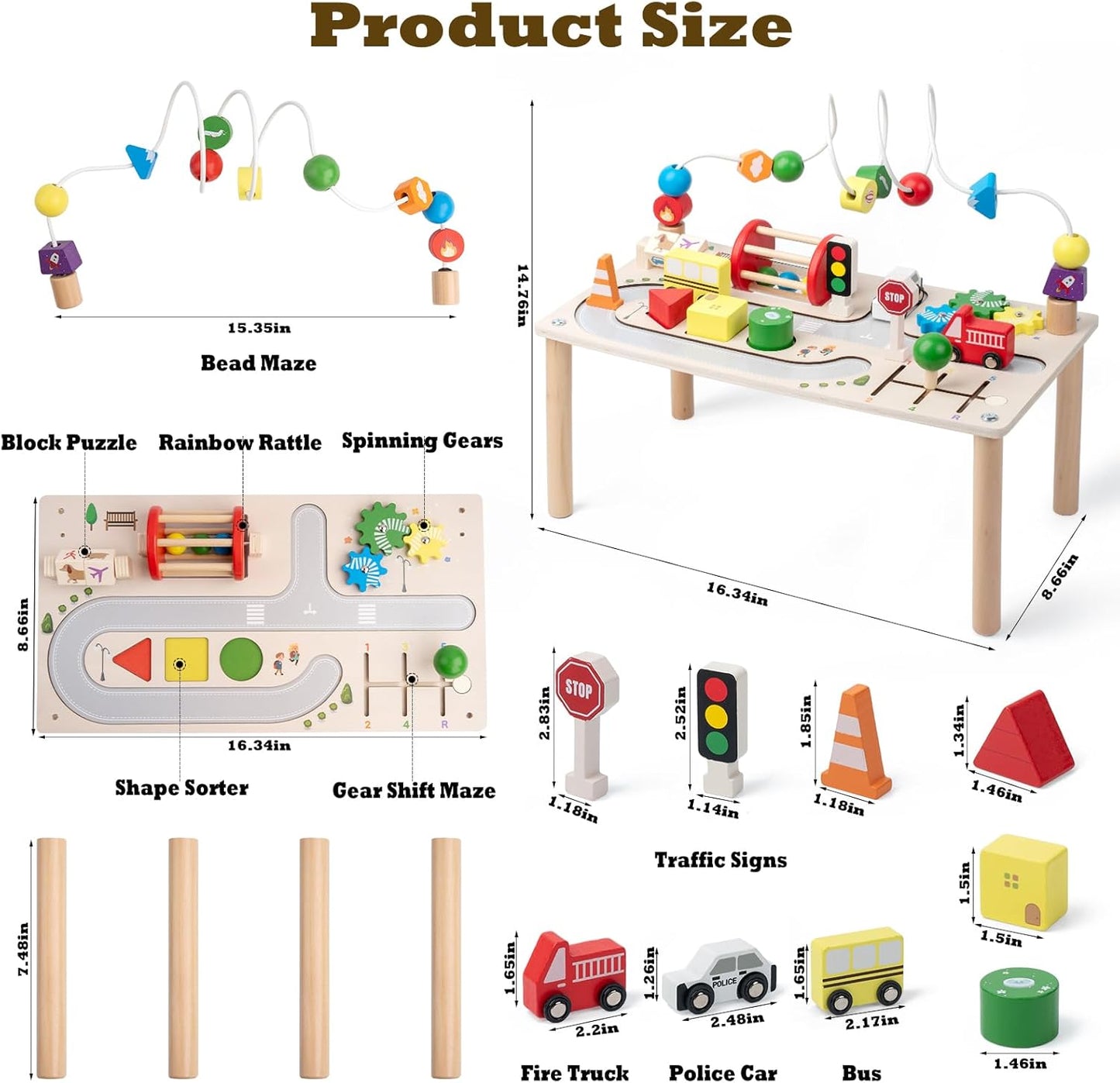 7-in-1 Montessori Wooden Activity Table with Shape Sorter & Learning Clock, Motor Skills Toy from 3 Years, Educational Toy Gift for Boys Girls for Birthday