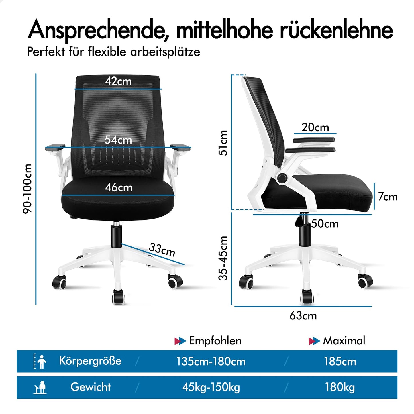 ALFORDSON Ergonomic Office Desk Chair, Computer Chair with Dynamic Lumbar Support, Tilting Swivel Chair with Flip Up Armrest, Black