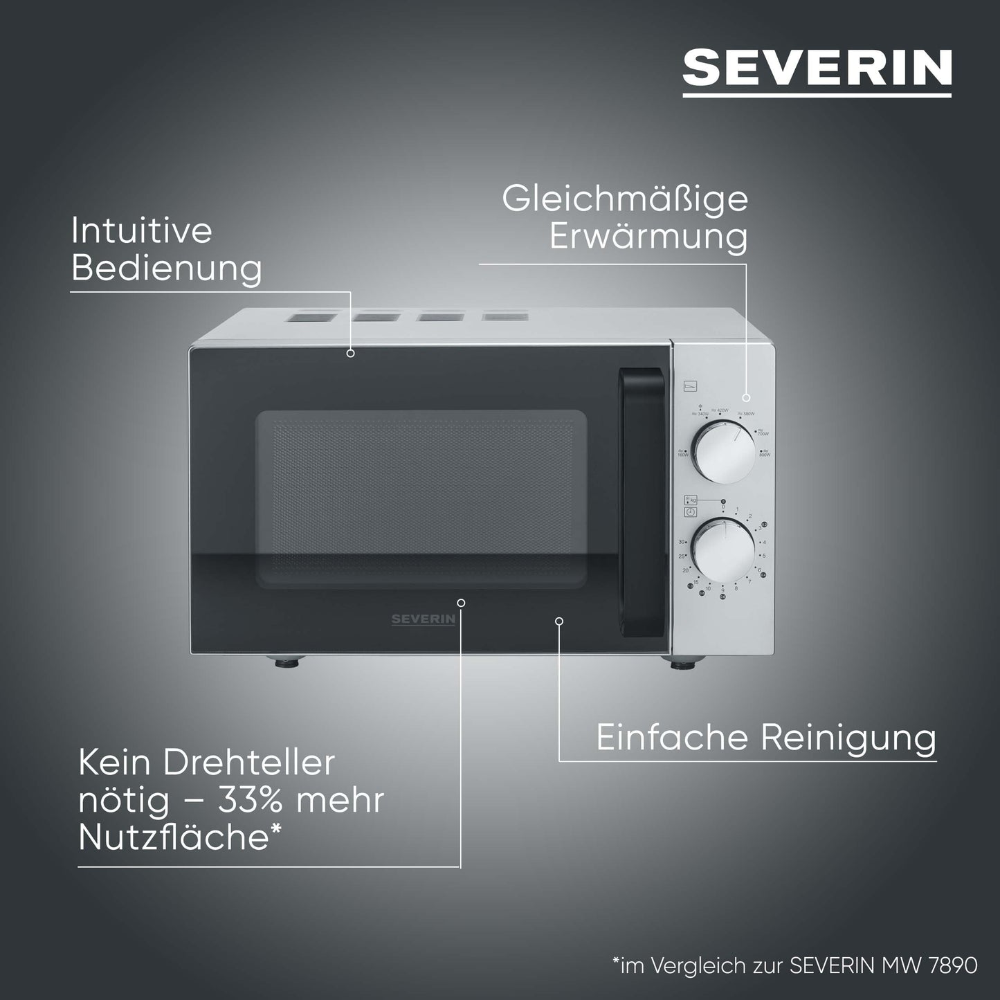 SEVERIN Microwave with Glass Base, for Defrosting and Heating, Microwave Oven with Large Usable Surface for Square Tableware, Black/Silver, MW 7761