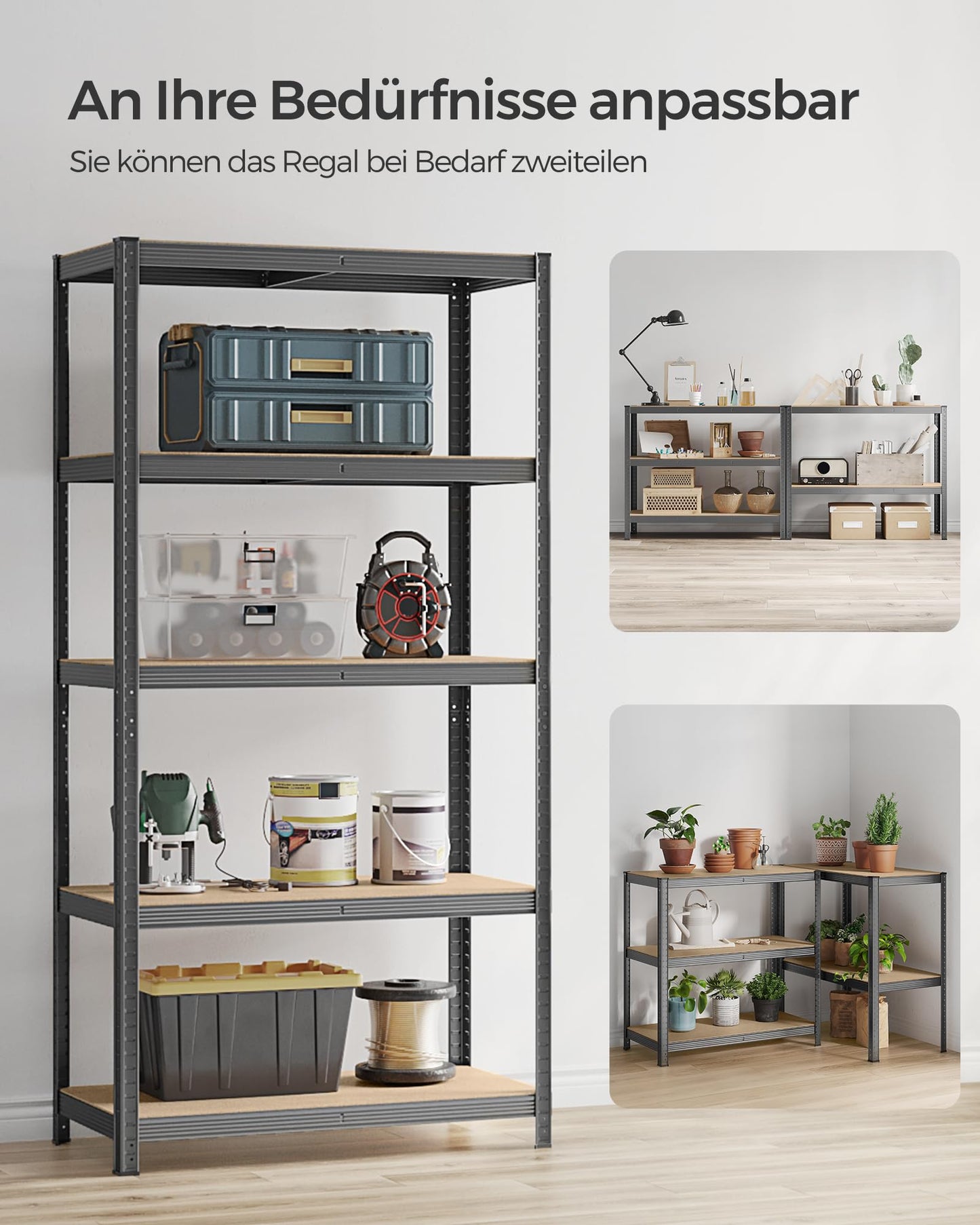 SONGMICS Storage Shelves, Heavy Duty Shelves, Set of 2, Basement Shelves, 180 x 90 x 40 cm, Maximum Load 875 kg, Shelves, Boltless Shelves, Reinforced Steel Frame, 5 Adjustable Shelves, Silver GLR040E02
