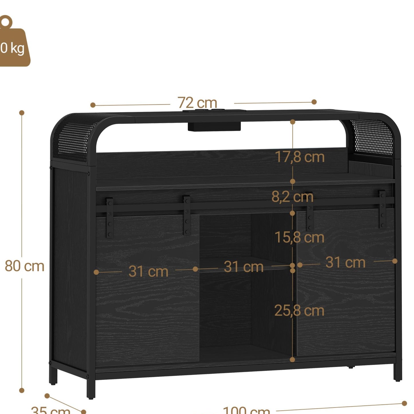 Hzuaneri SC00103WEU Kitchen Cabinet with LED Lighting, Sideboard with Power Strip, Storage Cabinet with 2 Sliding Doors, Adjustable Dividers, Kitchen, Dining Room, 35 x 100 x 80 cm, White