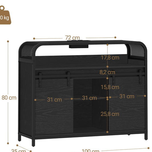 Hzuaneri SC00103WEU Kitchen Cabinet with LED Lighting, Sideboard with Power Strip, Storage Cabinet with 2 Sliding Doors, Adjustable Dividers, Kitchen, Dining Room, 35 x 100 x 80 cm, White