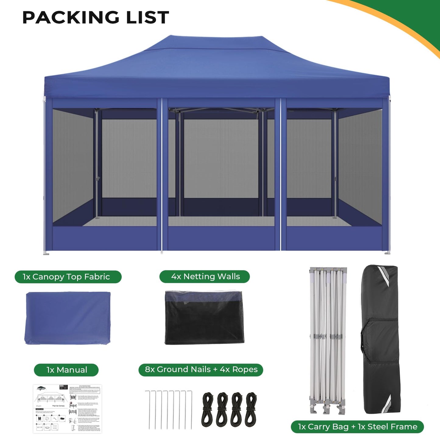 COBIZI Folding Gazebo 3 x 3 m Gazebo 3 x 3 m Waterproof Stable Party Tent Foldable with 4 Side Walls Mosquito Net Pop Up Garden Gazebo Anti-UV for Garden, Grey