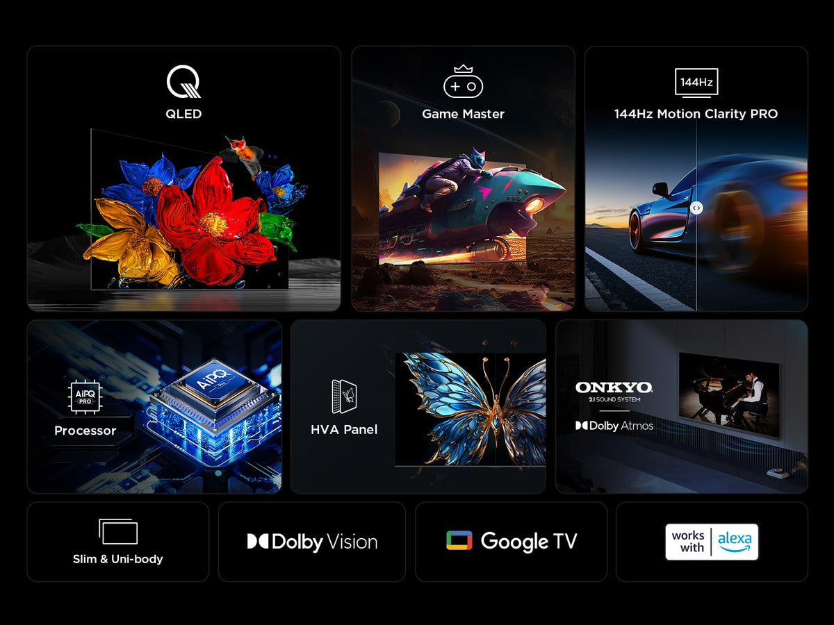 TCL 43T69C 43 Zoll QLED, Direct LED TV, 4K HDR TV, Smart Google TV (Dolby Vision & Atmos, Game Master, Motion Clarity, Kompatibel mit Google Assistant & Alexa)