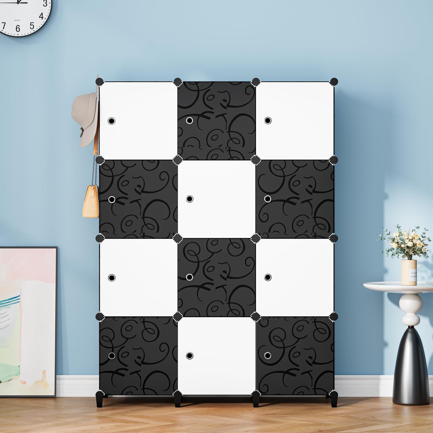 HOMIDEC Wardrobe, Portable Shelf System, 20 Cube Plastic Cabinet with 2 Clothes Rails, Bedroom Wardrobe, White for Bedroom, 180 x 142 x 45 cm