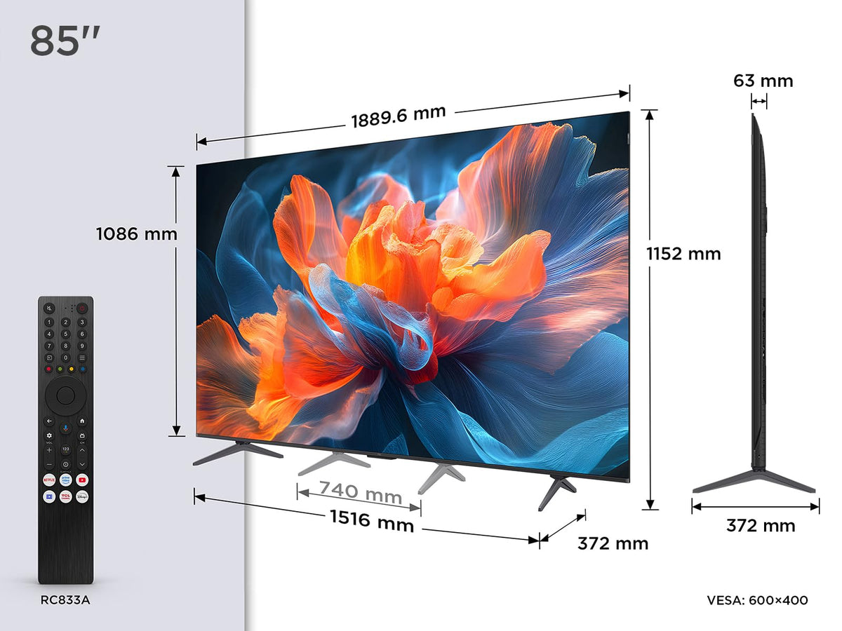 TCL 43T69C 43 Zoll QLED, Direct LED TV, 4K HDR TV, Smart Google TV (Dolby Vision & Atmos, Game Master, Motion Clarity, Kompatibel mit Google Assistant & Alexa)