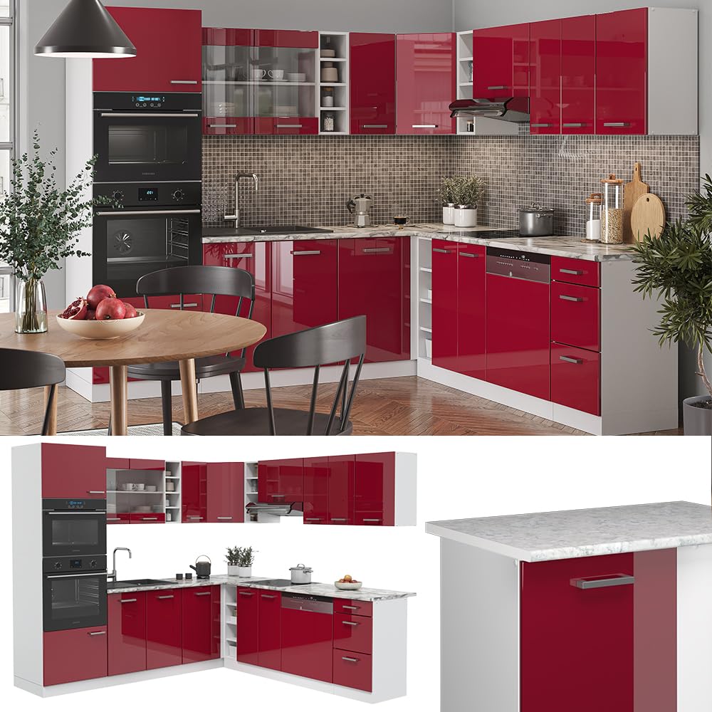Vicco R-Line Fitted Kitchen Cabinets Country House Kitchen Furniture (White, Corner 247 x 237 cm)