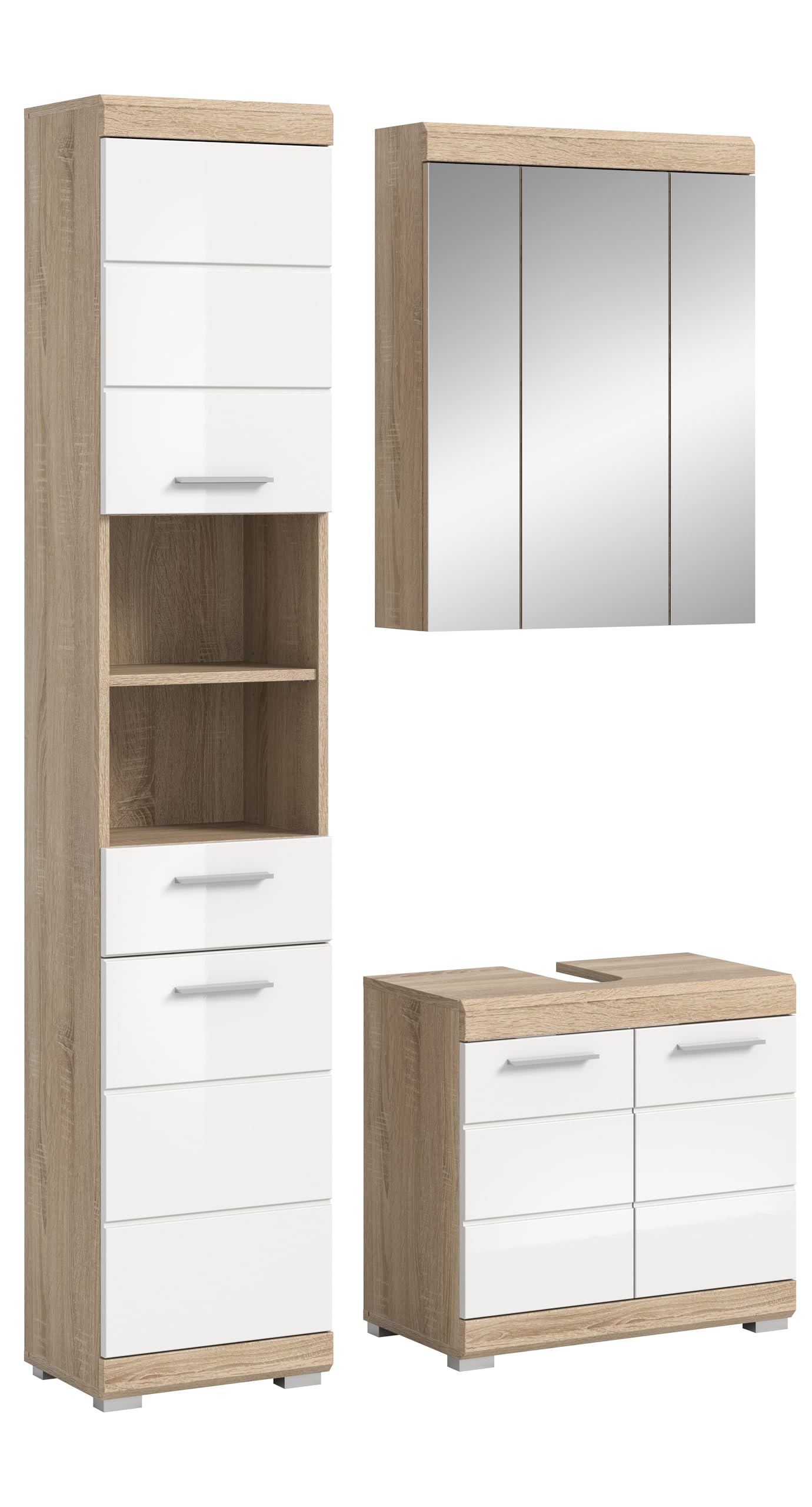 Badezimmer Scout X06B2723 Wall-Mounted Cupboard Wide Cabinet in Front White High Gloss Body Smoke Silver Nb. Approx. 74 x 79 x 24 cm