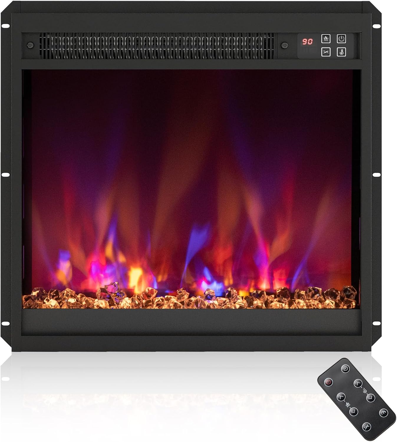 COSTWAY Electric Fireplace with Heating 1500 W, Electric Wall Fireplace with Remote Control, Overheating Protection, 5H Timer, Adjustable 3D Flame Effect and Brightness, 5000BTU Built-in Fireplace