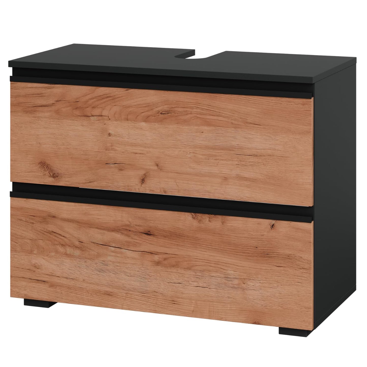 Planetmöbel EDA 80 cm Vanity Unit, Vanity Unit, Bathroom Cabinet for Guest Toilet and Bathroom, Anthracite/Gold Oak