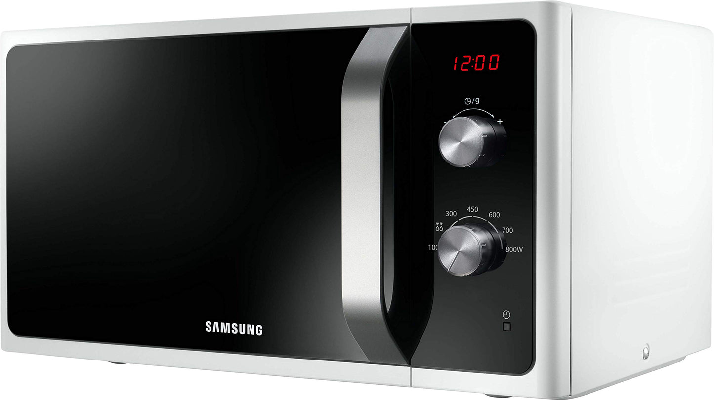 Samsung MS2AK3515AS/EG Mikrowelle, 800 W, 23 ℓ Garraum, 48,9 cm Breite, Kratzfester Keramik-Emaille-Inneraum, QuickDefrost Auftauprogramme, Silber