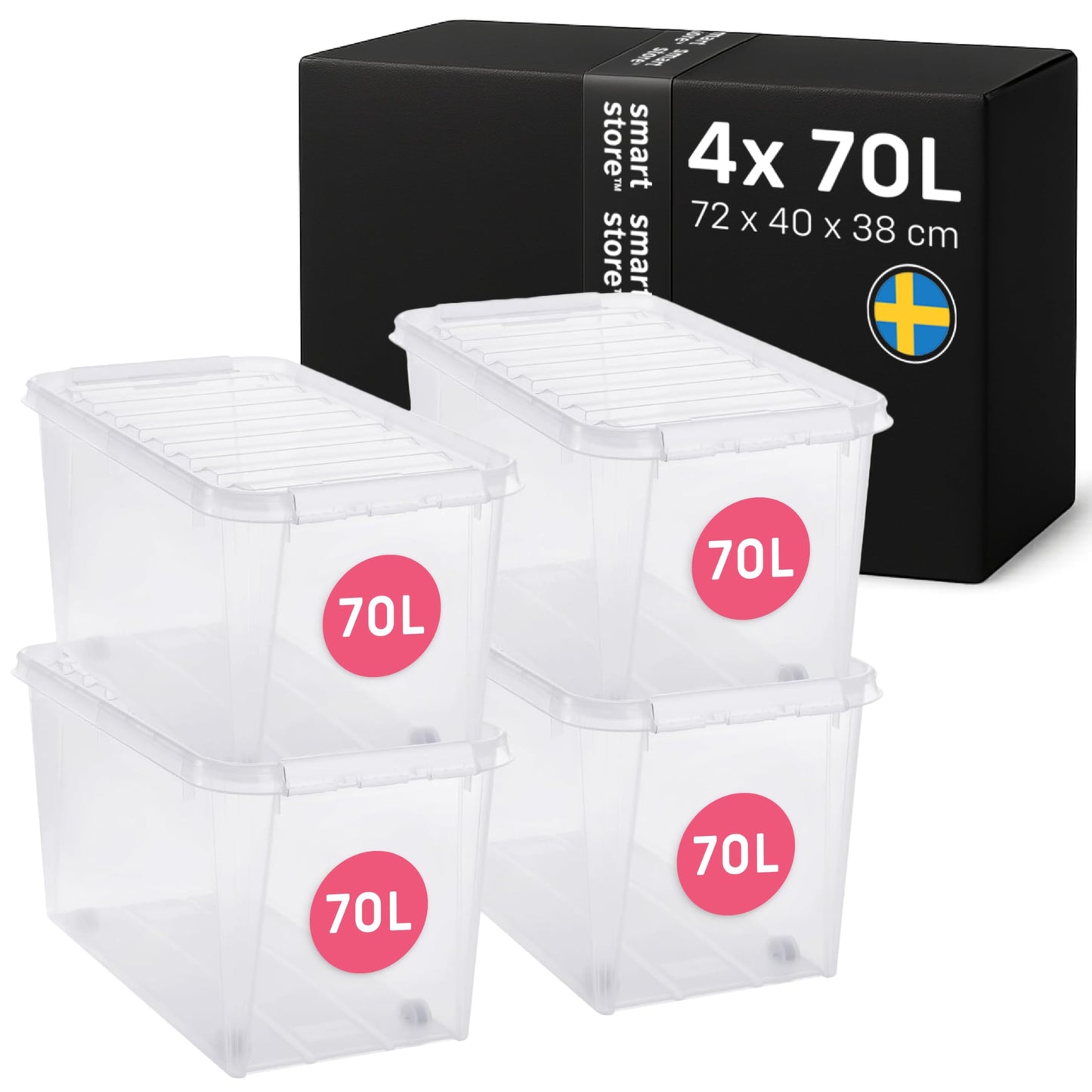 SmartStore - 5 x Storage Box with Lid Classic 46L (59 x 39 x 31 cm) | Stackable Box with Lid | Food-Safe Plastic Box | Plastic Box with Lid and Reinforced Corners